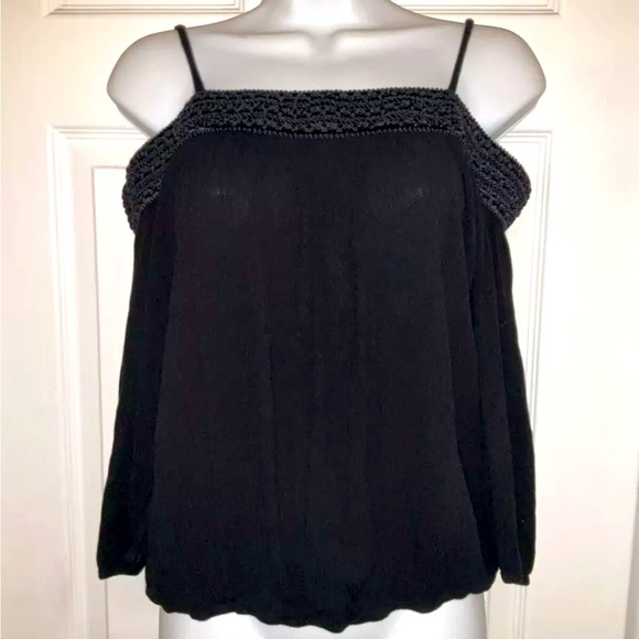 BCX Women’s Off Shoulder Top Black Peasant Style Top Size Small - Picture 1 of 10